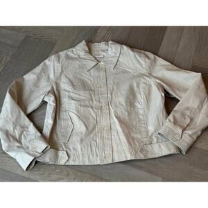 Light Beige Cropped Button Front Jacket Casual Everyday Layering Coat 100%Cotton